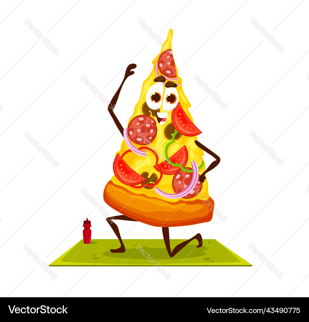 Cartoon lustige Pizza Charakter auf Yoga-Fitness Cartoon lustige Pizza Charakter auf Yoga-Fitness vektorbild