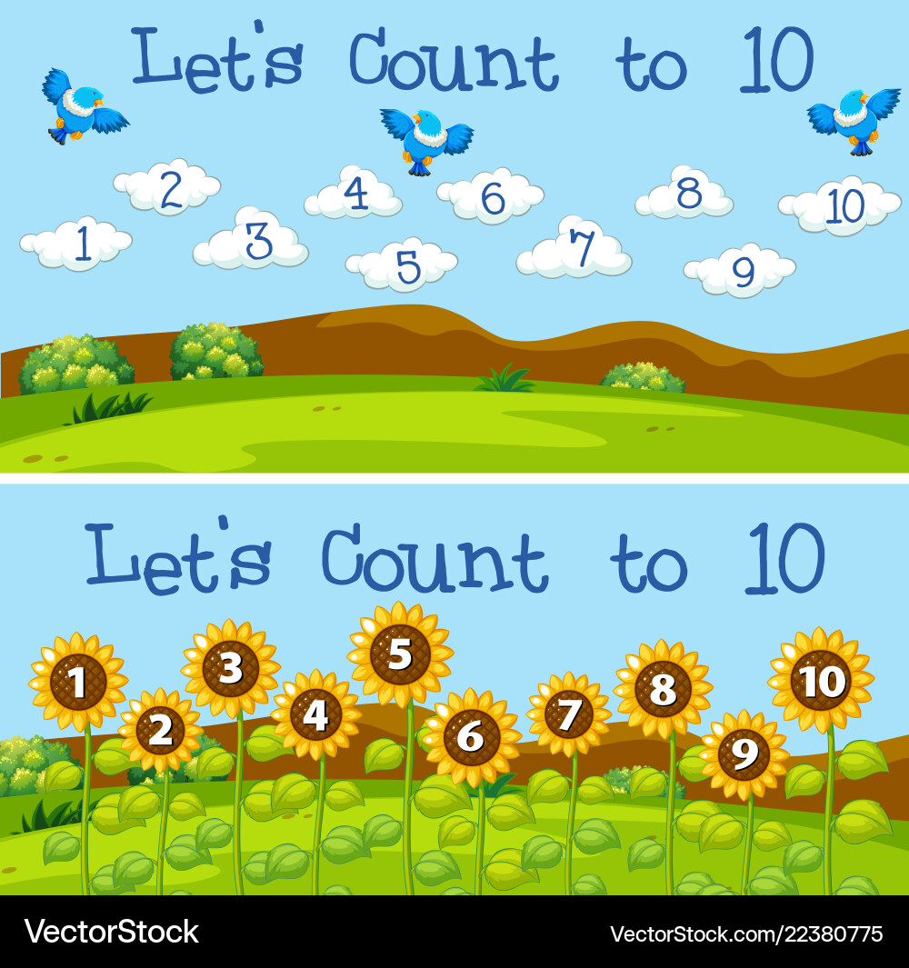 Counting Scenes: Numbers 1-10 vector image