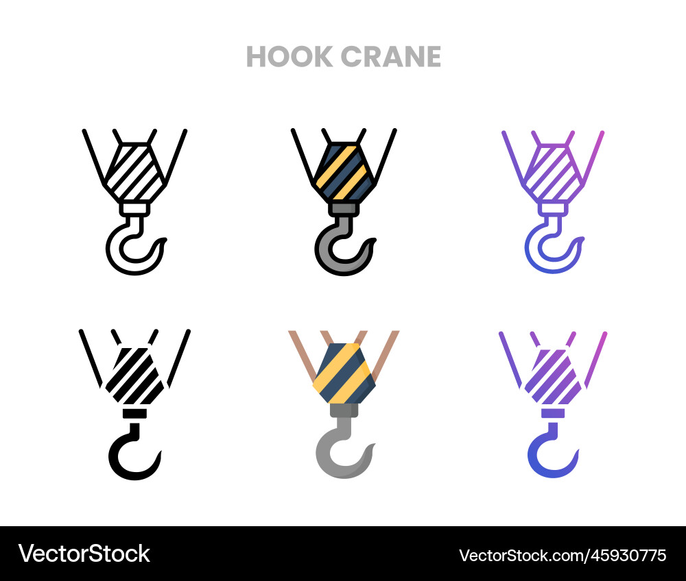 Hook crane icons set with different styles vector image