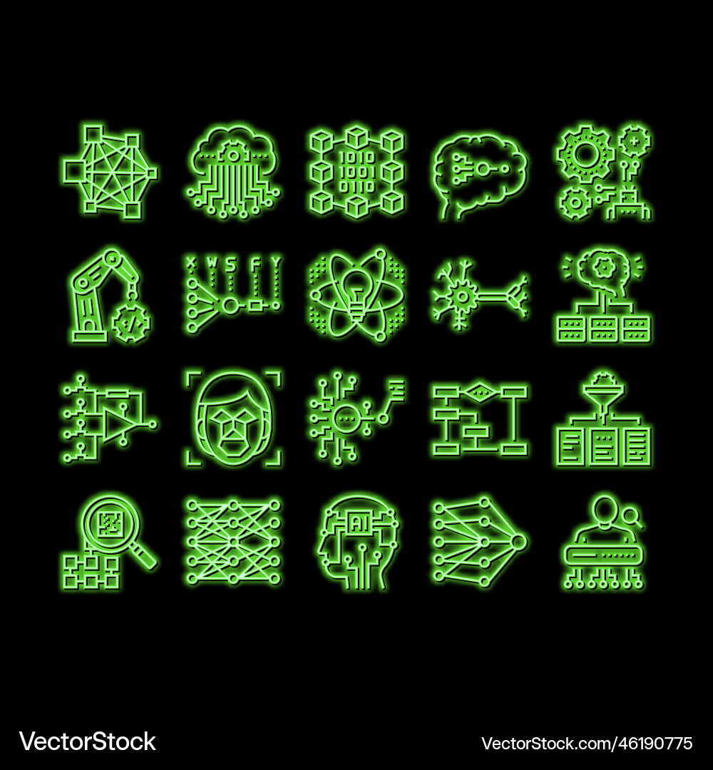 Neural network and ai neon glow icon Neural network and ai neon glow icon vector image