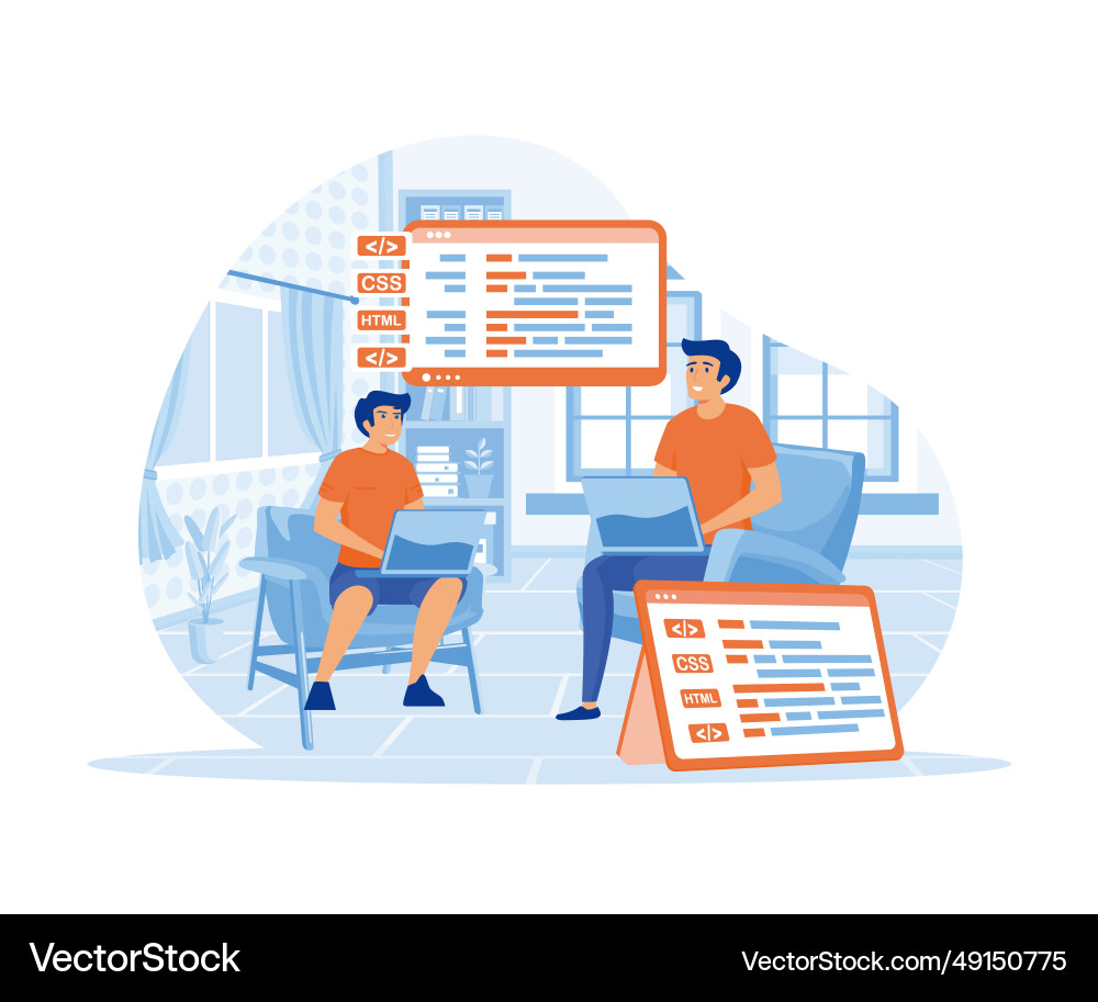 Programmer working in a software develop company Programmer working in a software develop company vector image