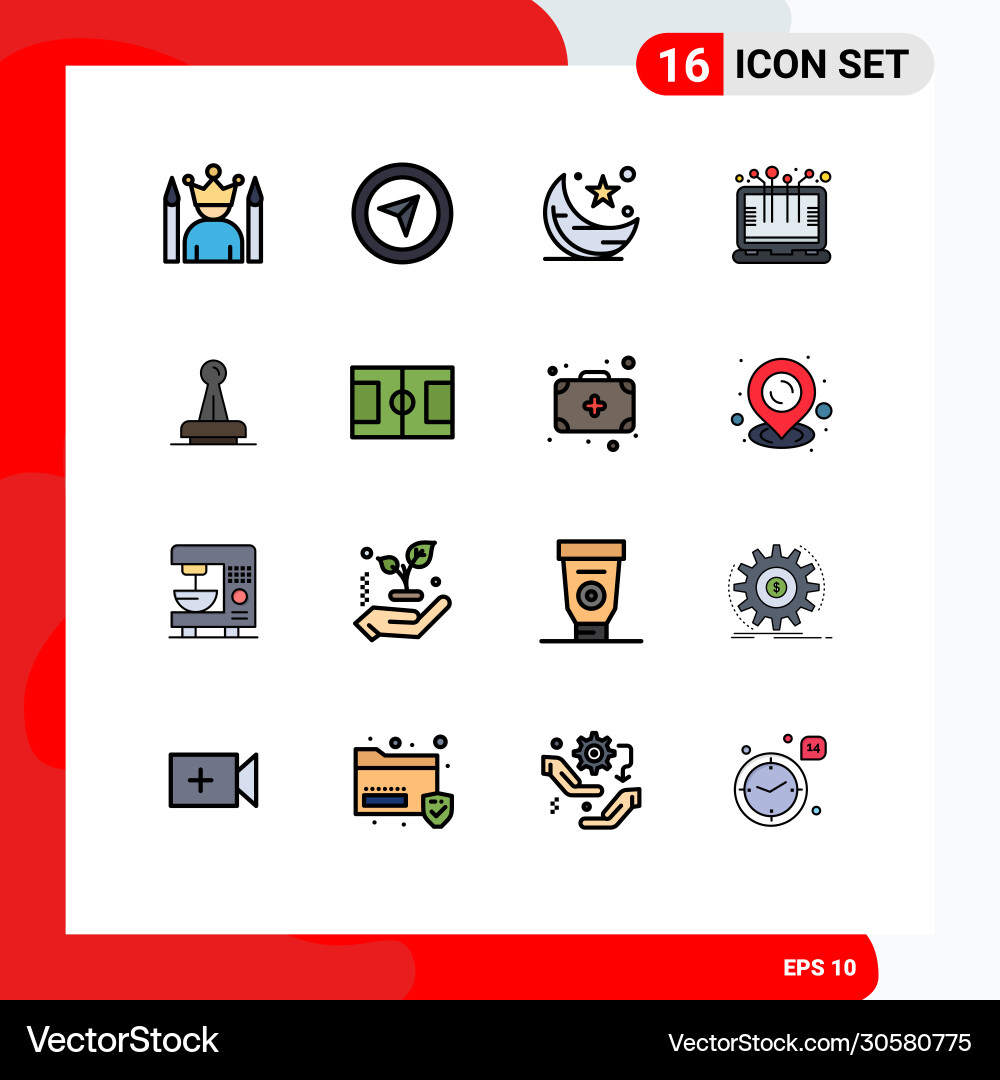 Set 16 flat color filled lines on grid vector image