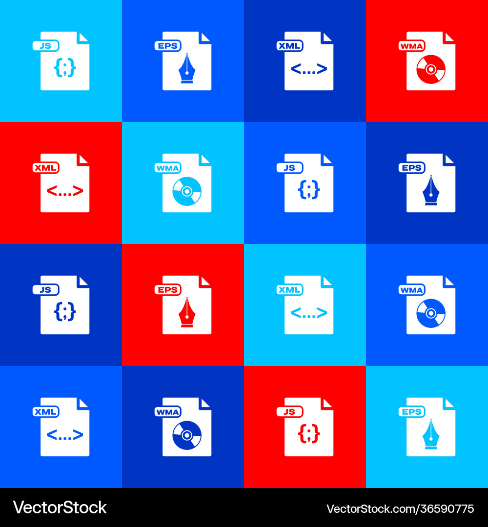 Set js file document eps xml and wma icon Vector Image