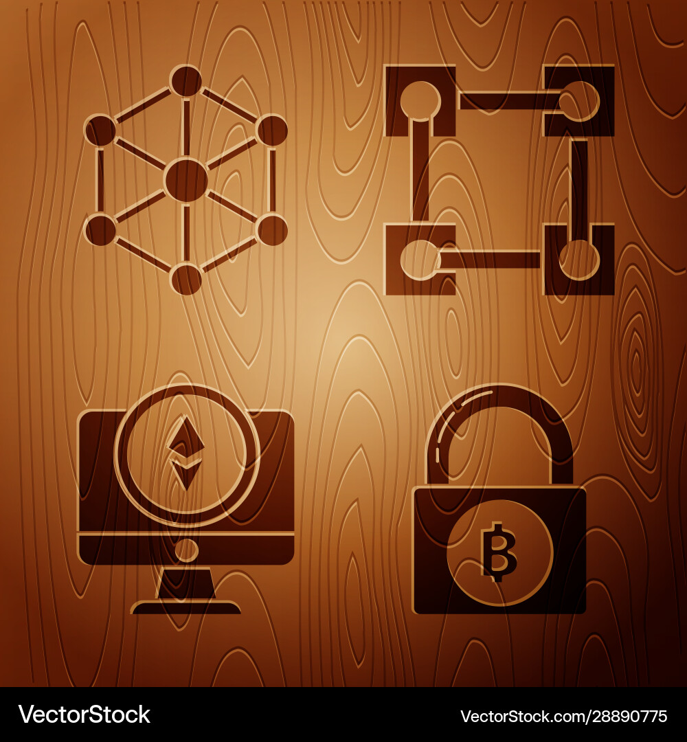 Set lock with bitcoin blockchain technology Set lock with bitcoin blockchain technology vector image