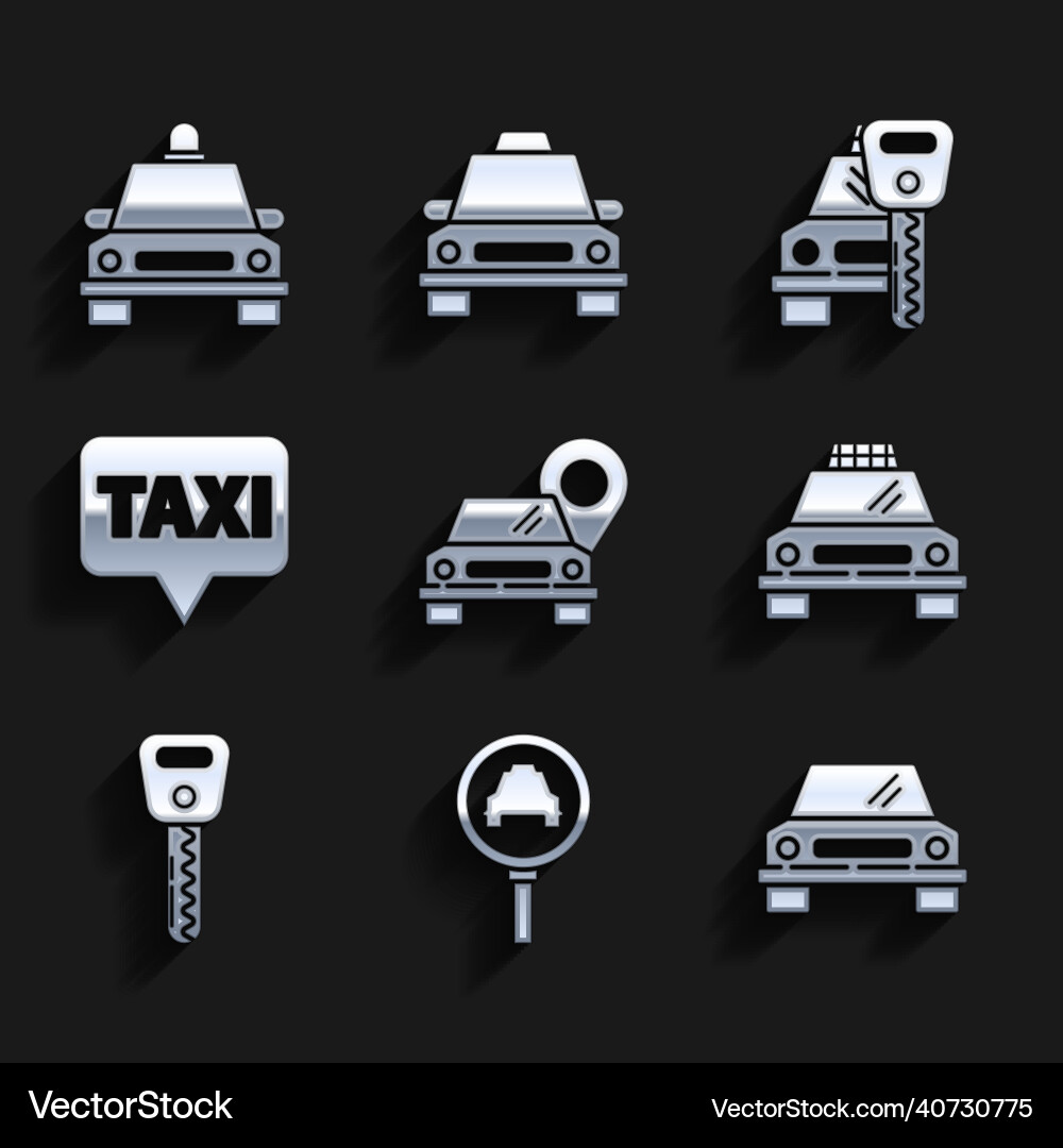 Set map pointer with taxi magnifying glass Set map pointer with taxi magnifying glass vector image