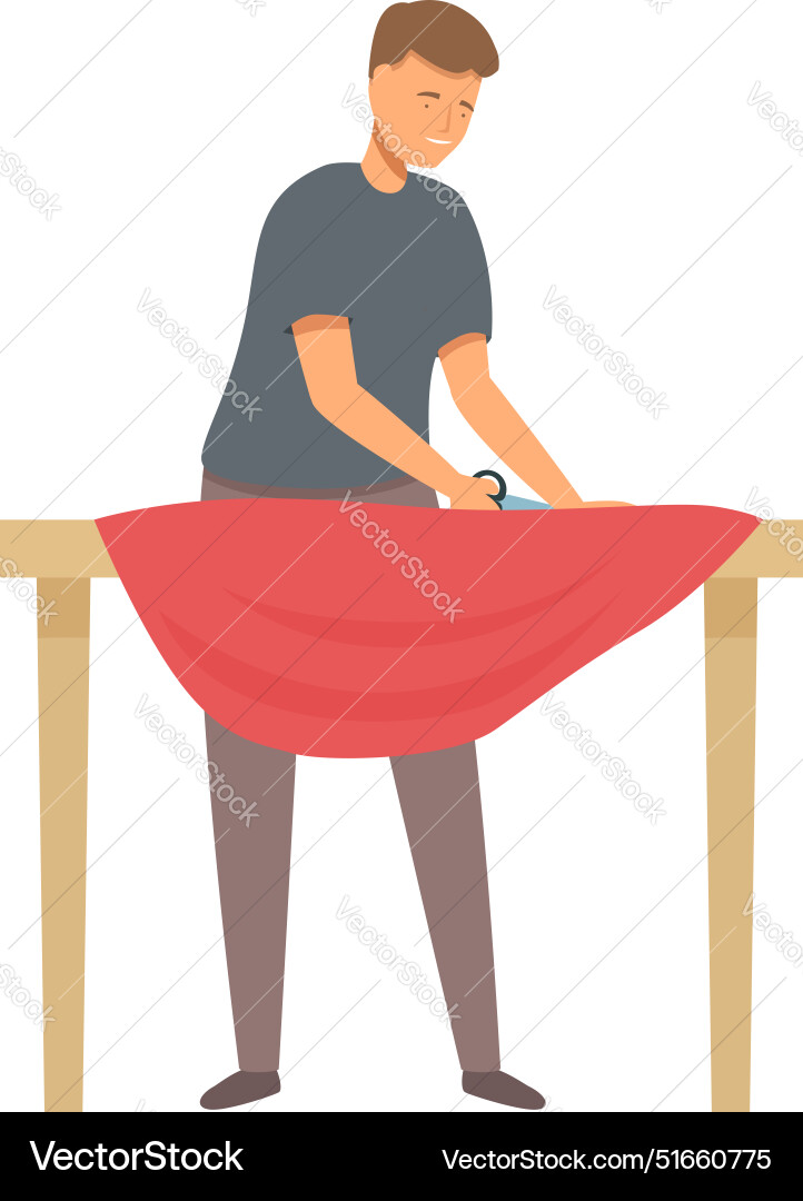 Tailor cutting fabric on table with scissors Tailor cutting fabric on table with scissors Vector Image