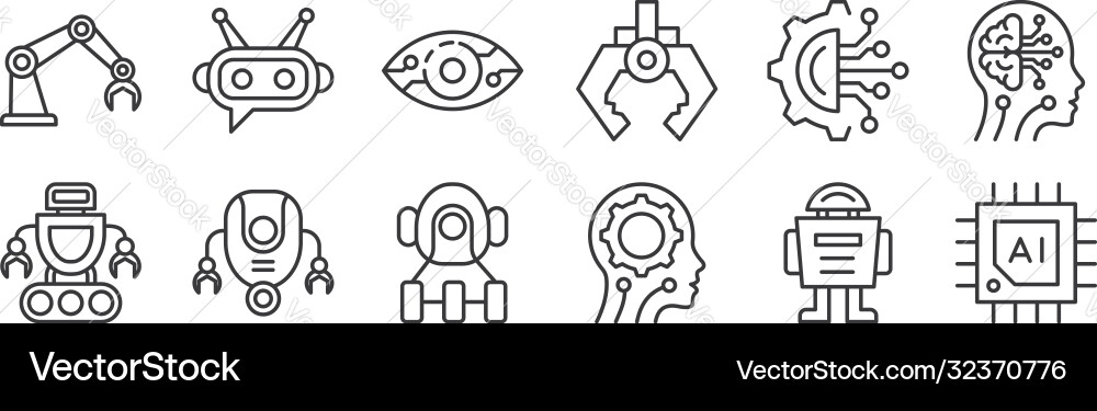 12 set linear robotics icons thin outline 12 set linear robotics icons thin outline vector image