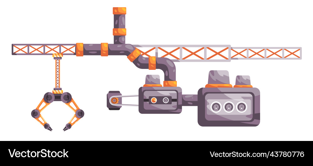 Automated factory machine with robot arm pipeline Automated factory machine with robot arm pipeline vector image