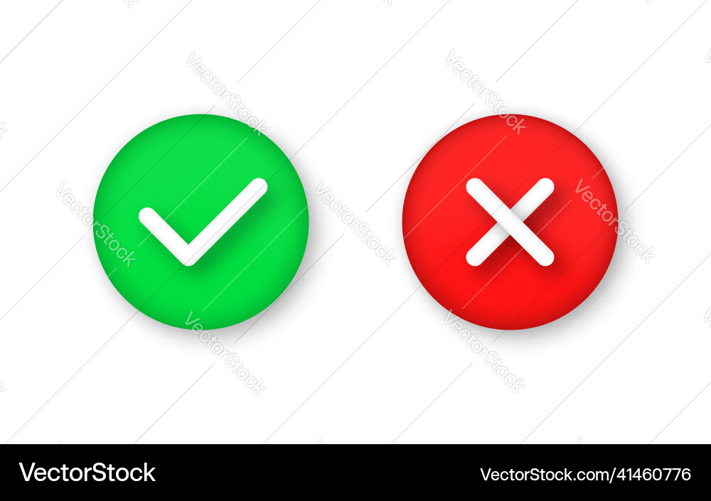 Check mark and cross symbols 3d render style Check mark and cross symbols 3d render style vector image