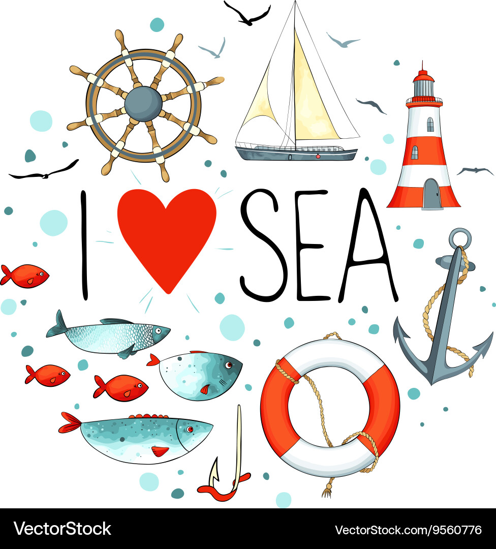 Collection of nautical elements in a circle shape vector image