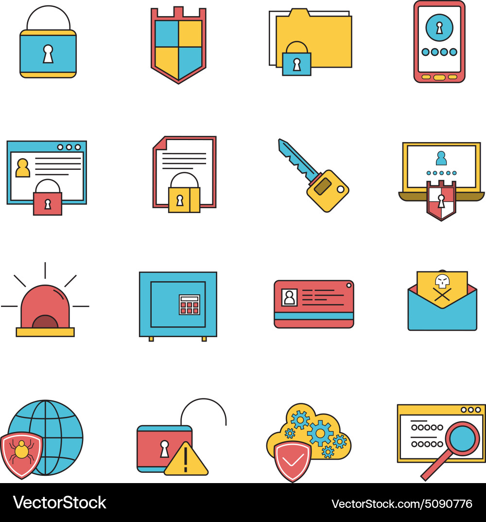 Computer security icons set line Vector Image