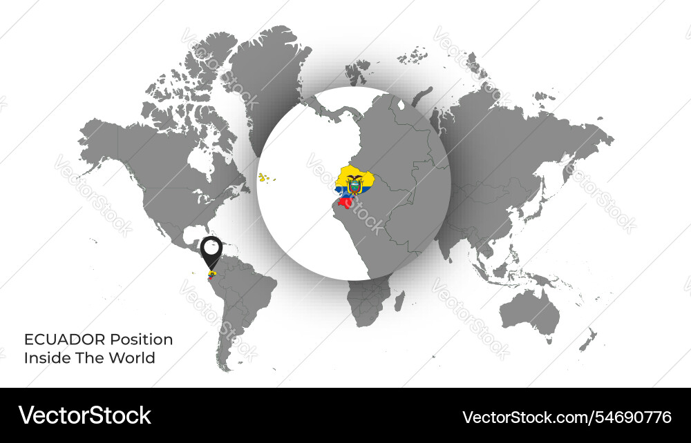 Ecuador position inside the world with flag in map Vector Image