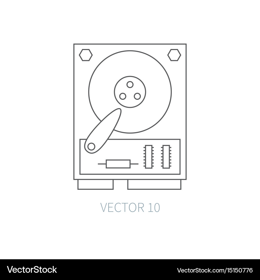 Flat line computer part icon - hard drive vector image