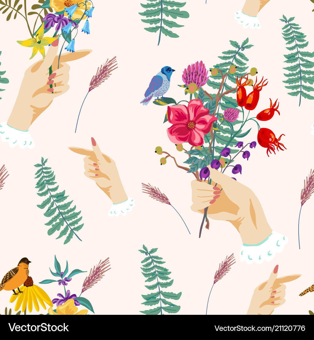 Floral Hands Summer Pattern Vector Image