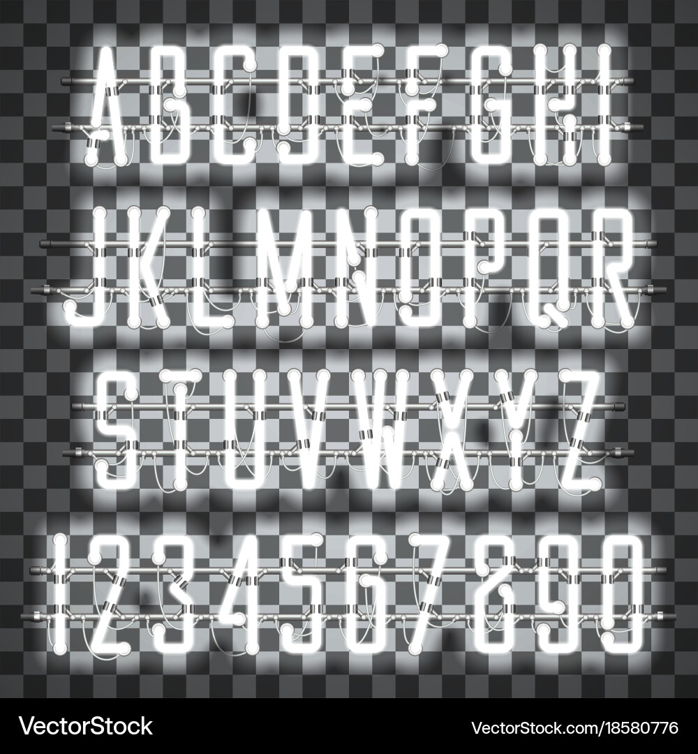 Glowing white neon casual script font Vector Image