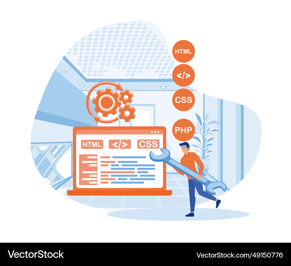 Programmer cartoon character developing website Programmer cartoon character developing website vector image