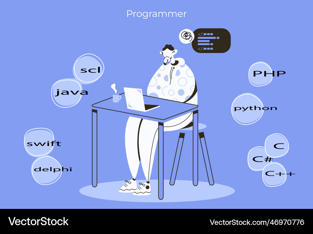 Programmer concentrated on working the project Programmer concentrated on working the project vector image