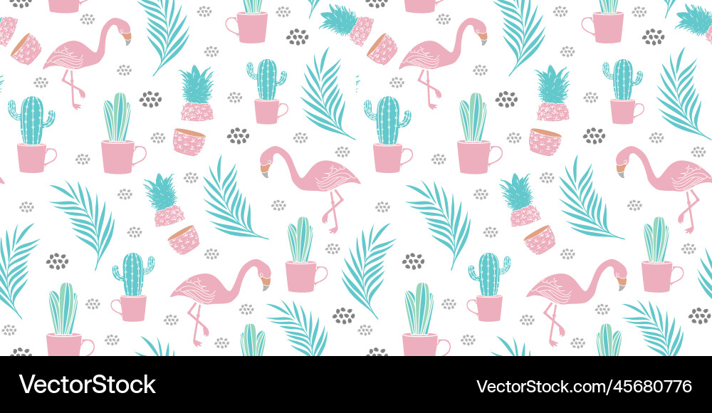 Seamless flamingo pattern with exotic background Seamless flamingo pattern with exotic background vector image