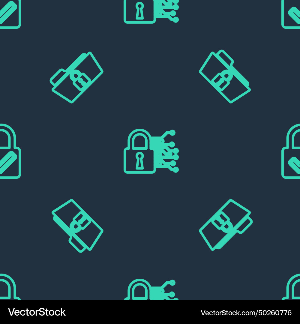 Set line cyber security folder and lock Set line cyber security folder and lock vector image