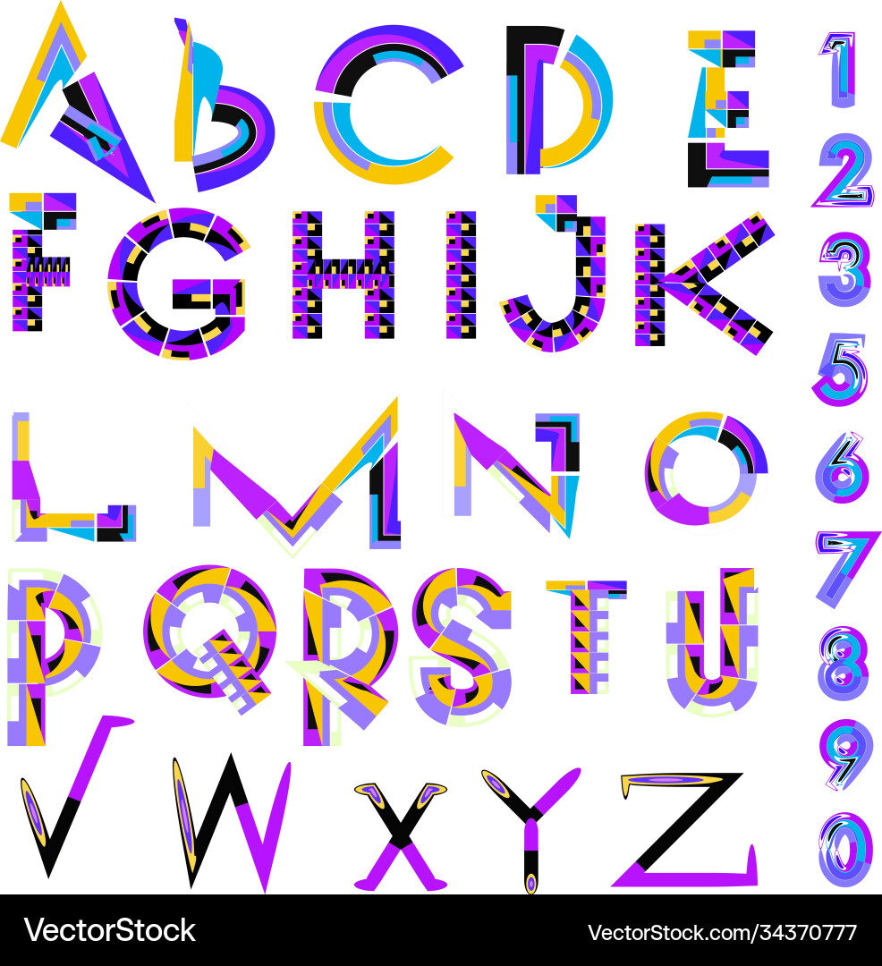 Abstract colorful font and alphabet Vector Image