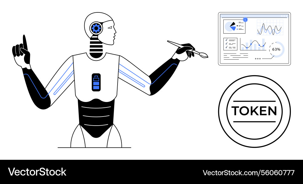 Ai robot analyzing data with digital token vector image
