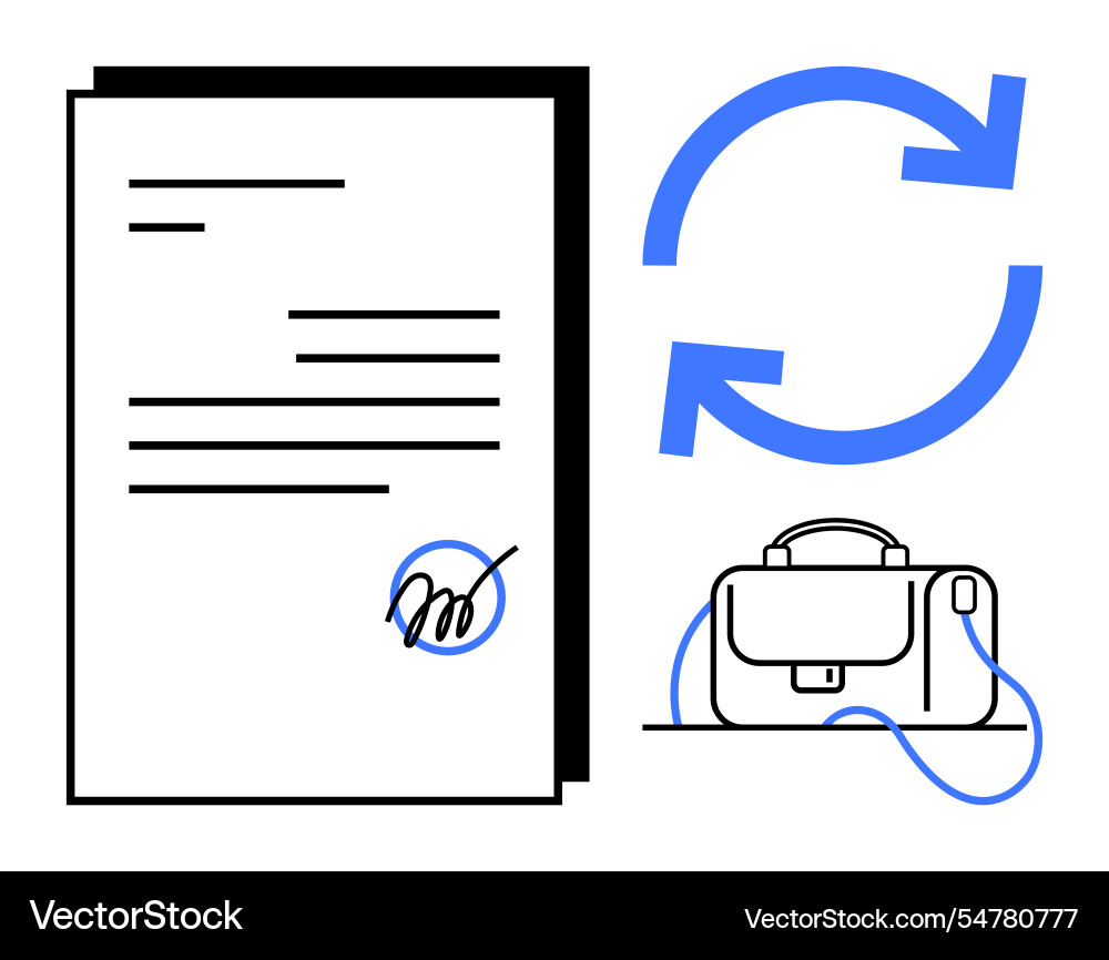Document signing process with arrows and briefcase Document signing process with arrows and briefcase vector image