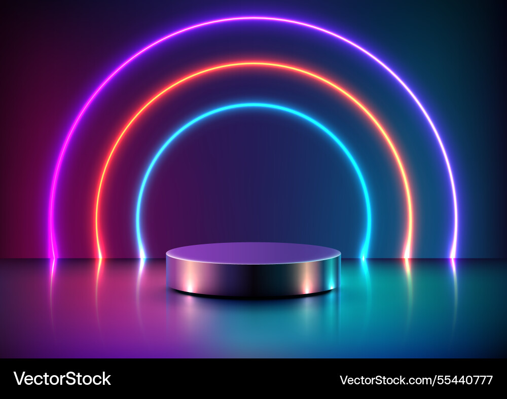 Glowing Neon Kreis auf reflektierendes Podium vibrierend Glowing Neon Kreis auf reflektierendes Podium vibrierend vektorbild