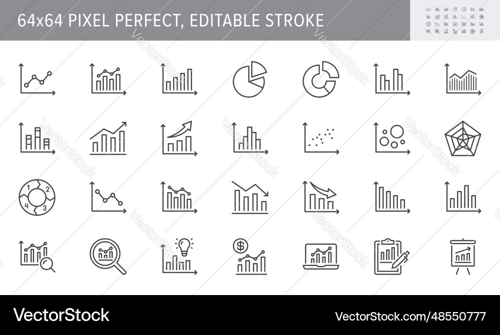 Graph line icons include icon Graph line icons include icon vector image