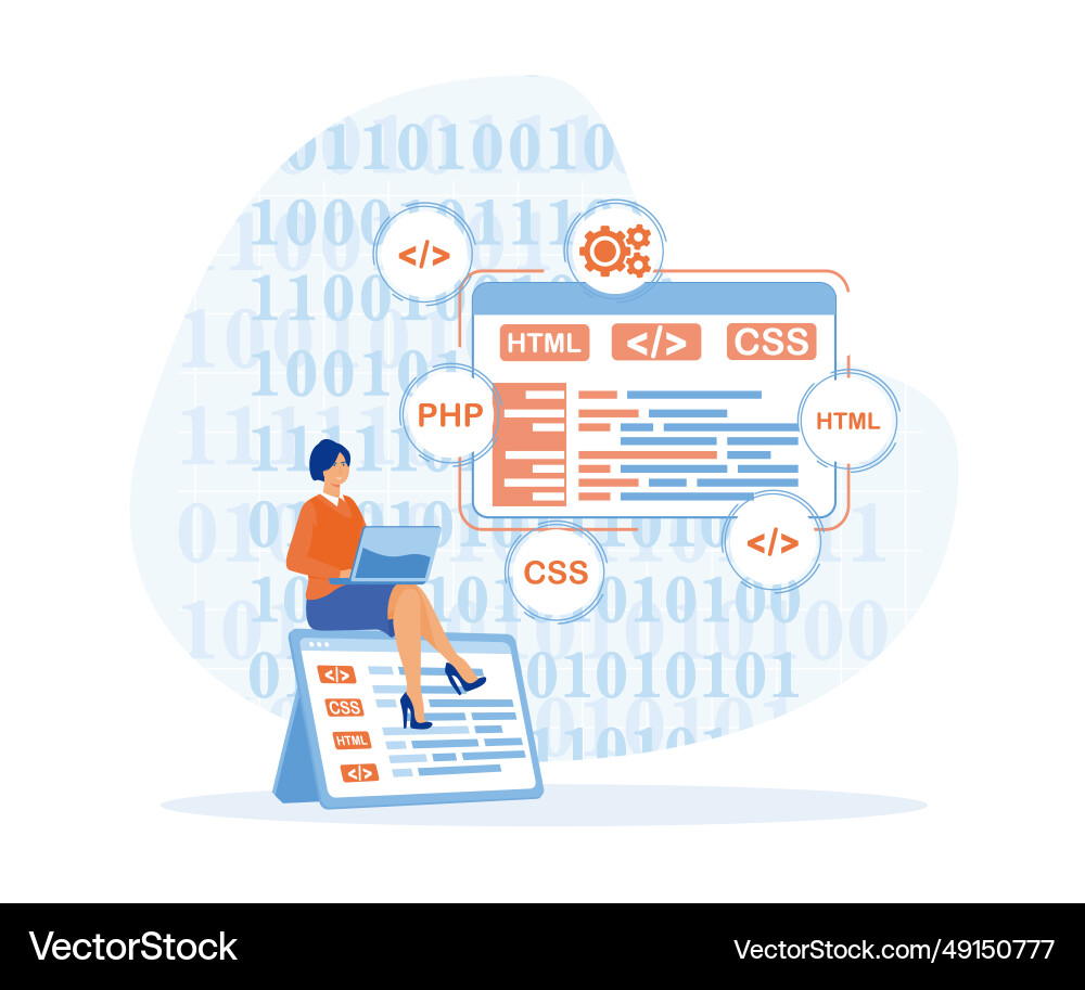 Programming and engineering development tiny girl Programming and engineering development tiny girl vector image
