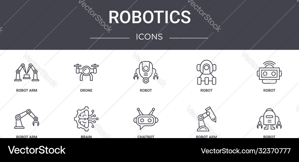 Robotics concept line icons set contains Robotics concept line icons set contains vector image