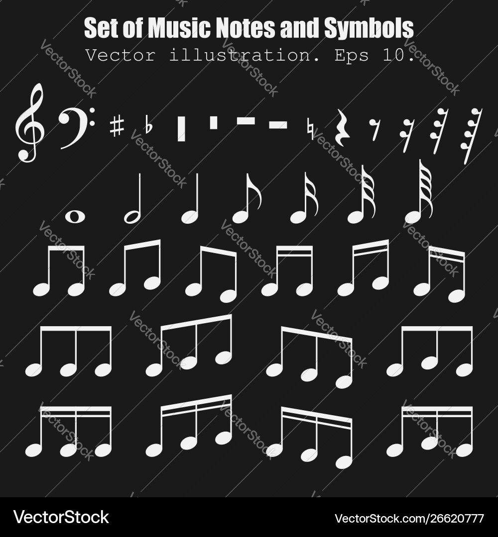 Set many various notes and symbols collection Set many various notes and symbols collection vector image
