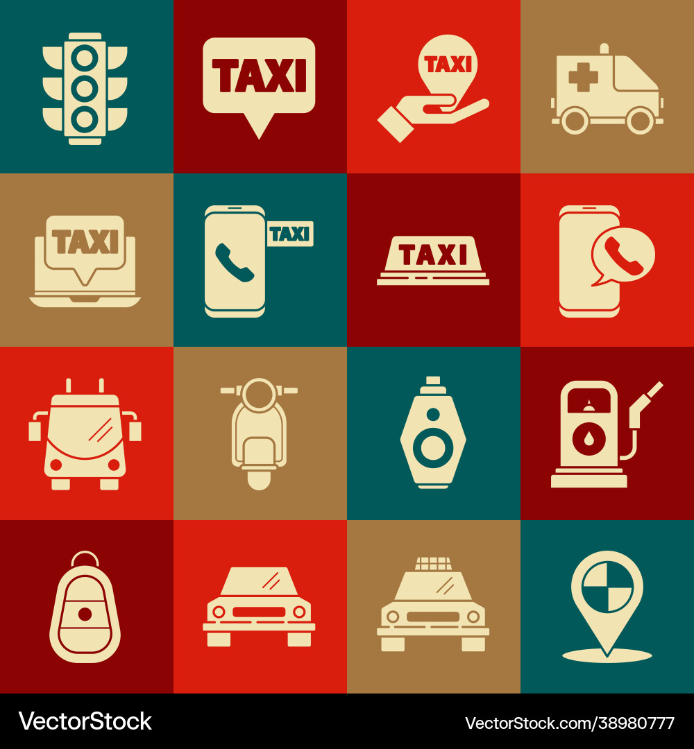 Set map pointer with taxi petrol or gas station Set map pointer with taxi petrol or gas station vector image