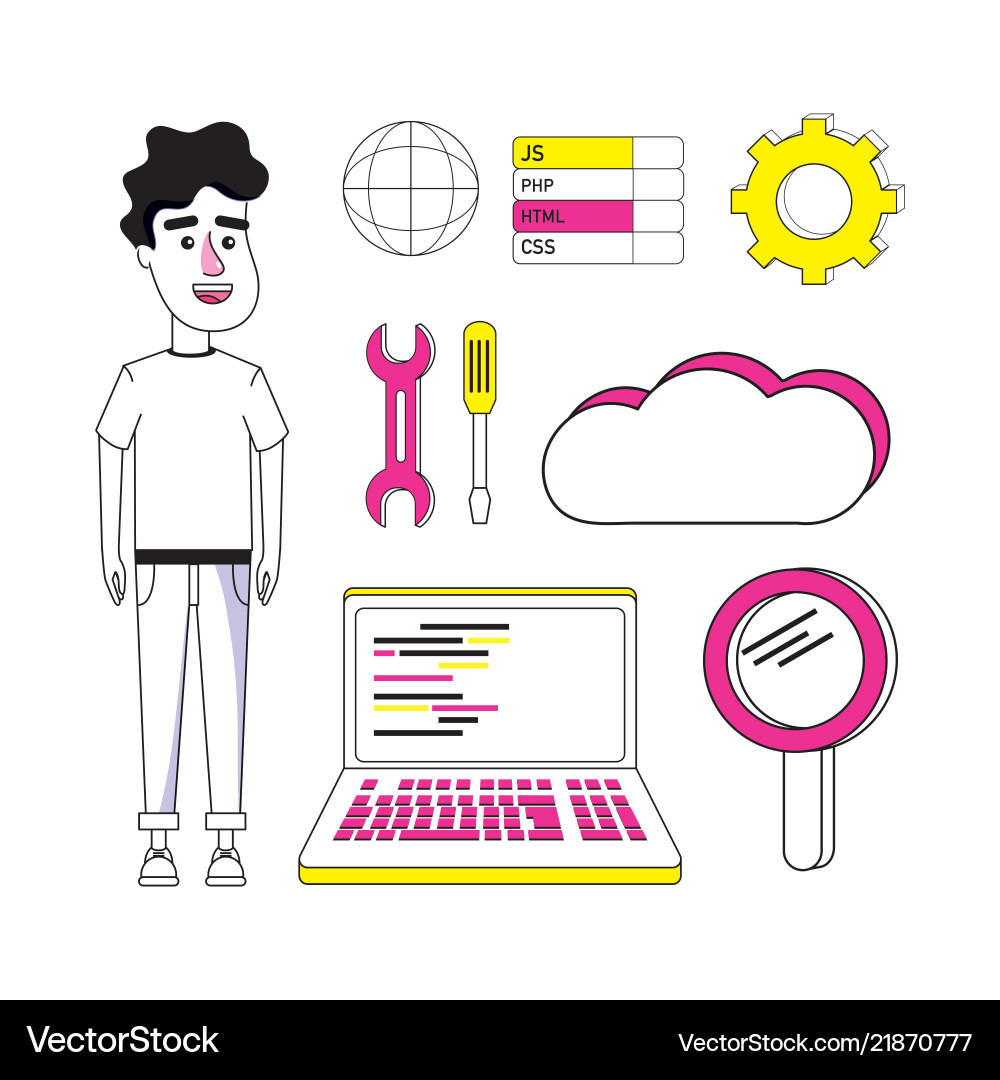 Set of coding cartoons vector image