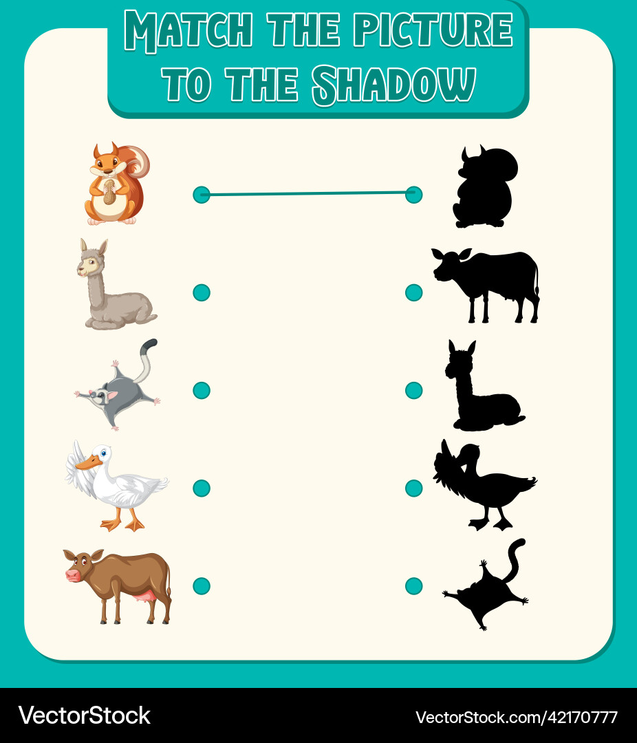 Shadow matching game template Shadow matching game template vector image