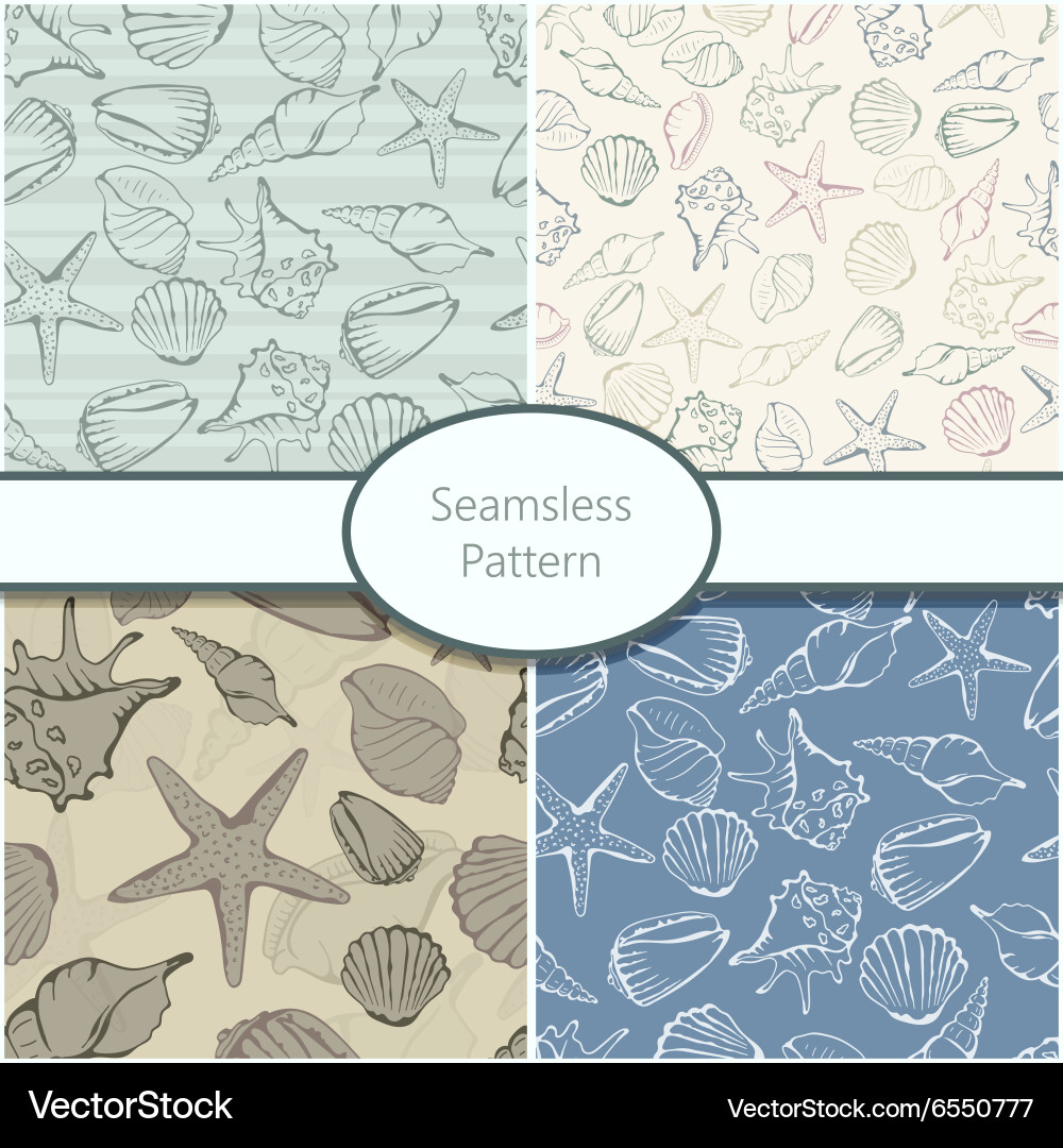 Shell Seamless Patterns - 4 Variations vector image