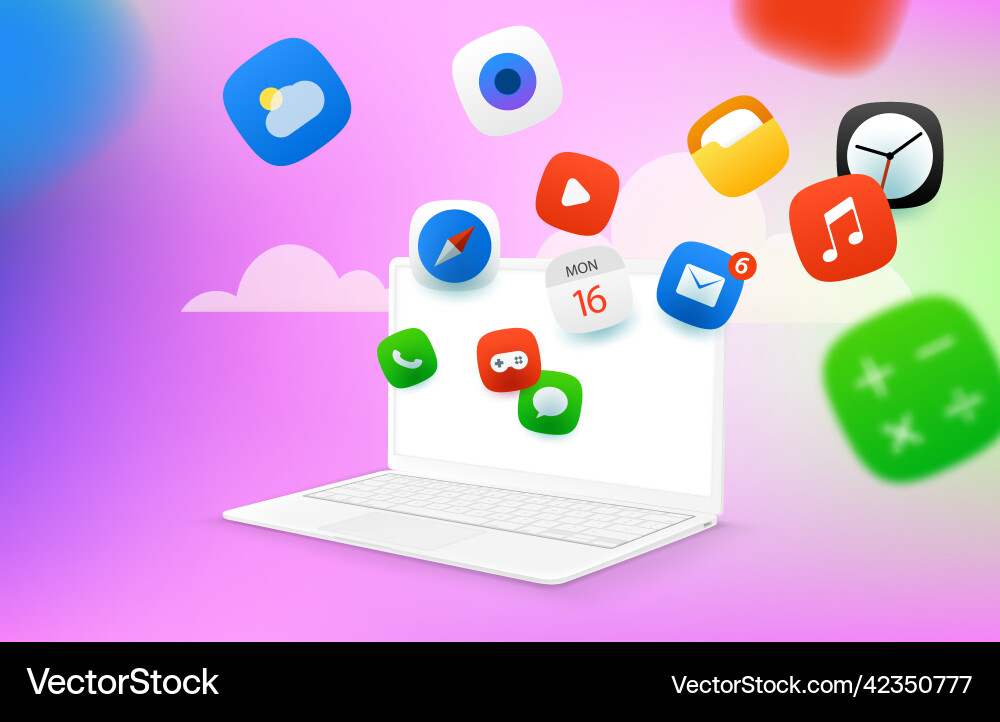 Using internet application via laptop concept vector image