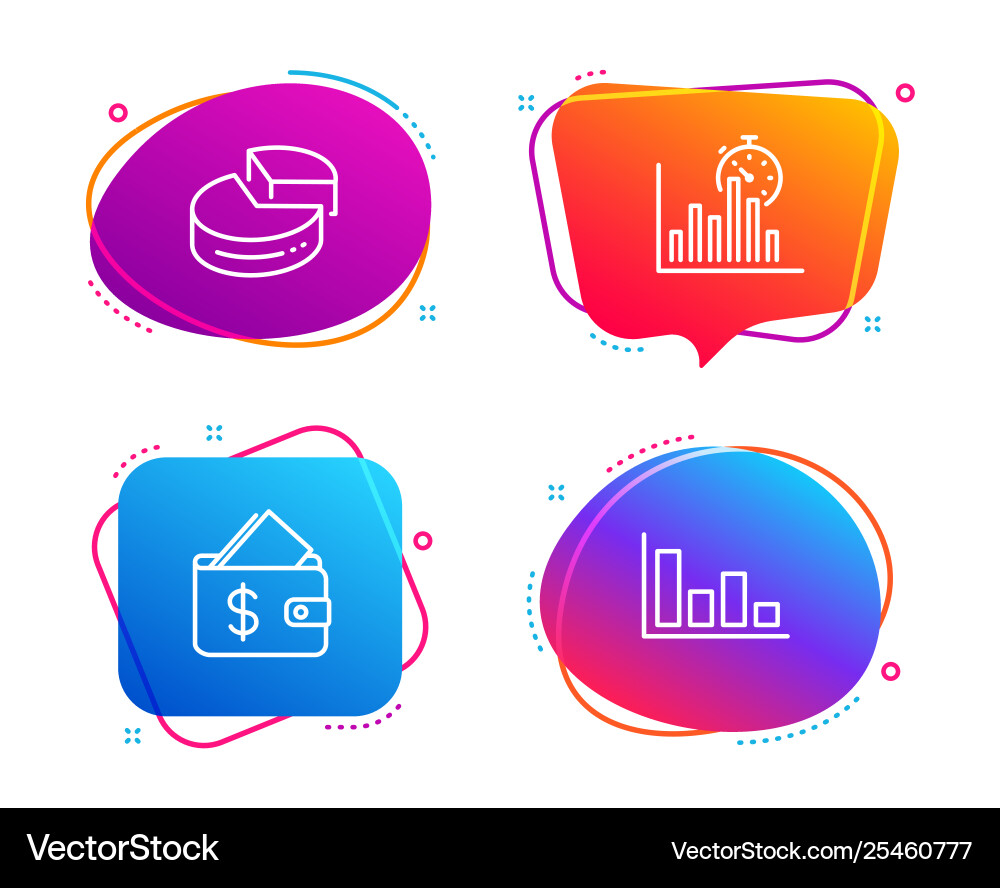Wallet pie chart and report timer icons set Wallet pie chart and report timer icons set vector image