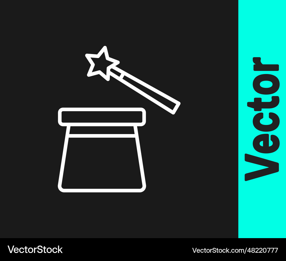 White line magic hat and wand icon isolated White line magic hat and wand icon isolated vector image