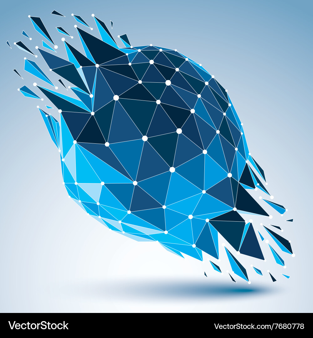 3d low poly object with blue connected lines Vector Image