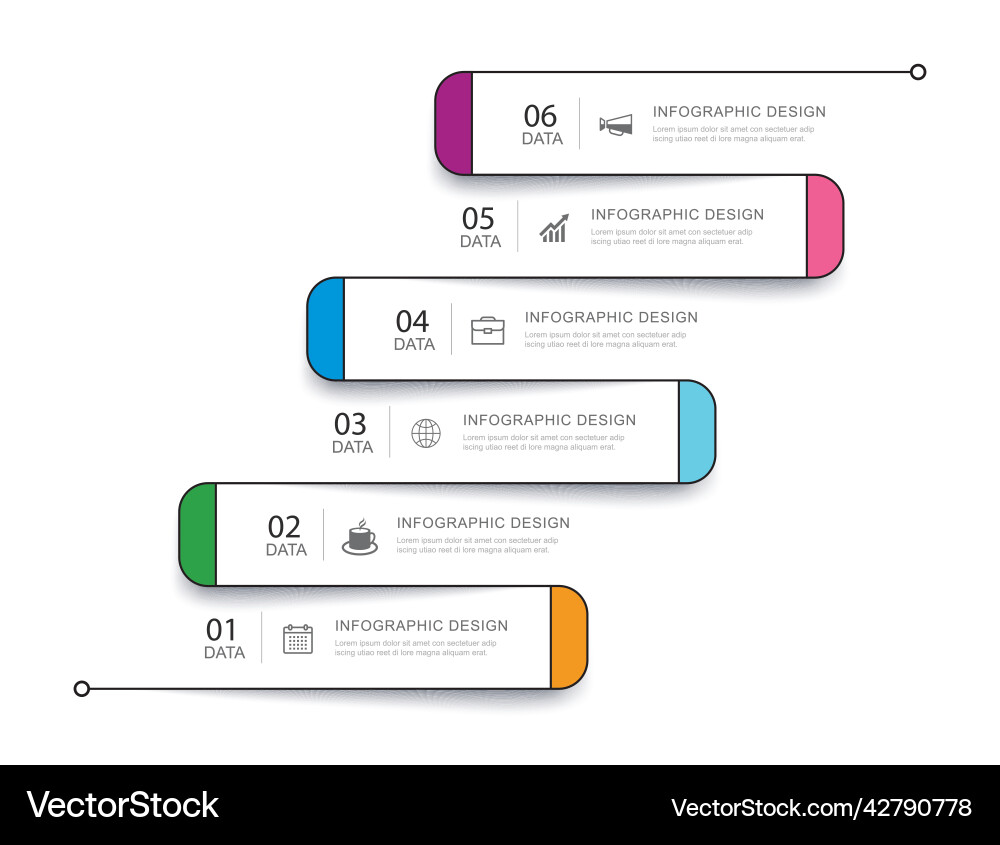 6 data infographics tab thin line index template 6 data infographics tab thin line index template vector image