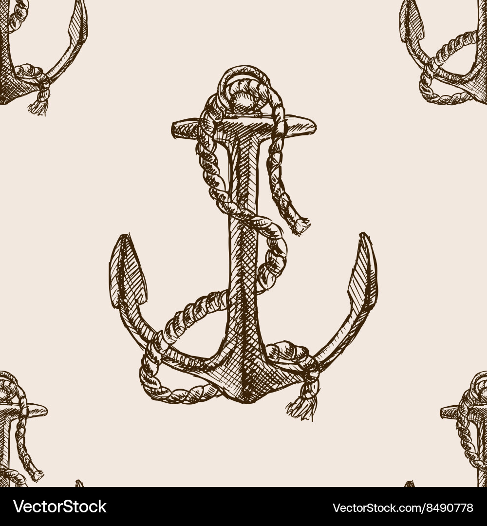 Anchor and rope sketch seamless pattern Vector Image