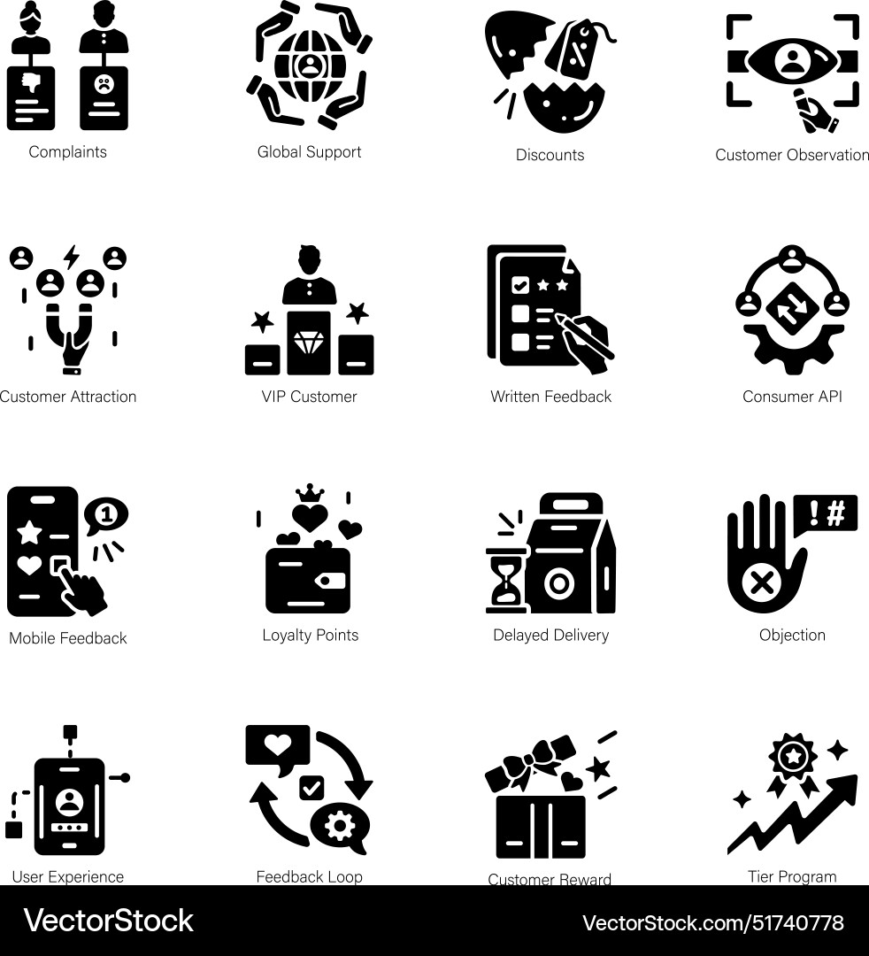 Bundle of 16 client behaviour solid icons vector image