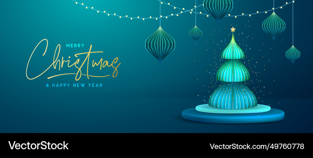 Christmas background with 3d tree vector image