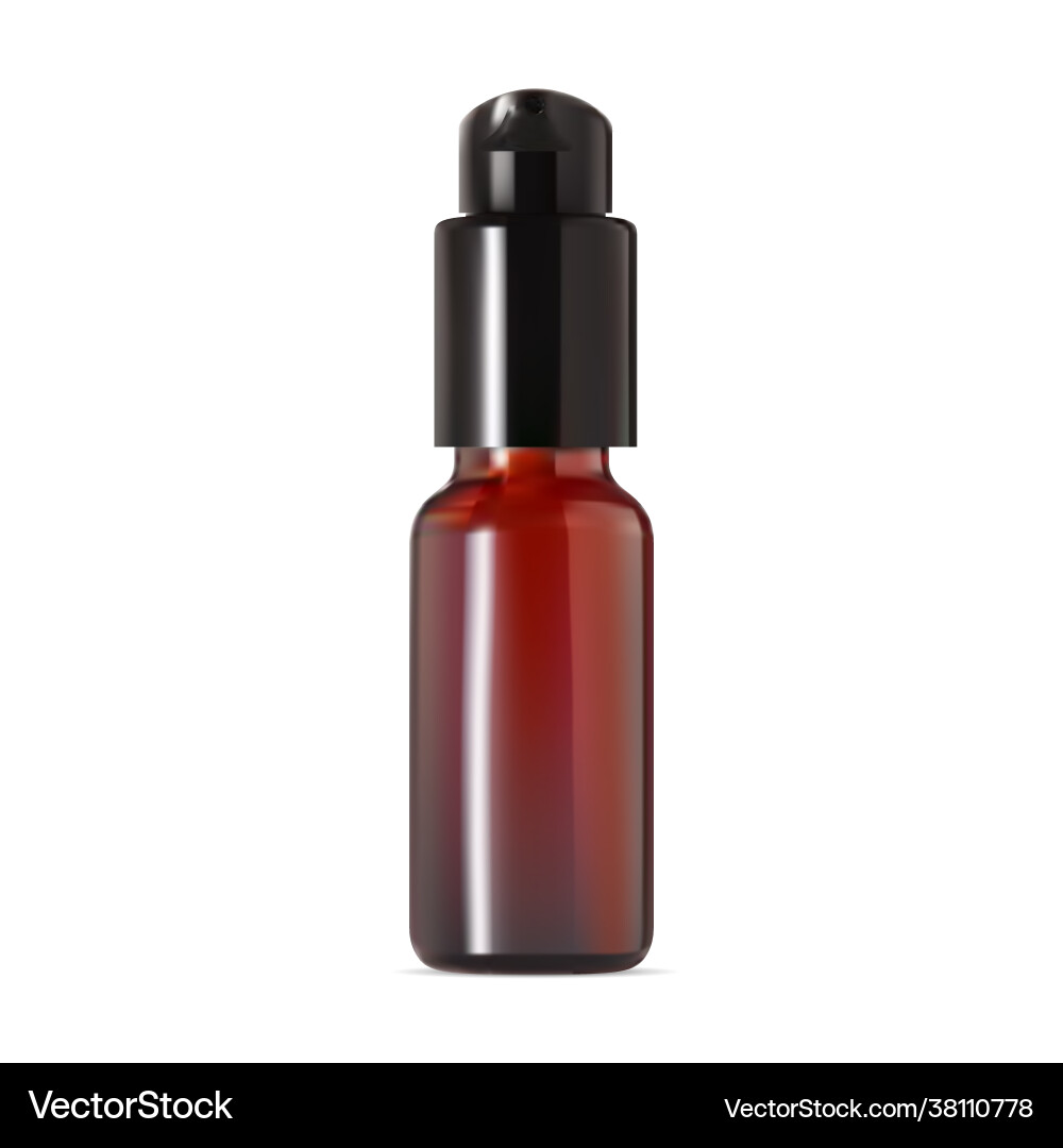 Clear amber bottle airless pump container mockup Clear amber bottle airless pump container mockup vector image