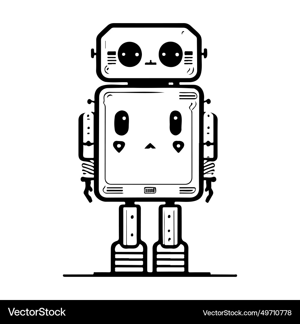 Cute robot icon hand draw black space logo symbol Cute robot icon hand draw black space logo symbol vector image