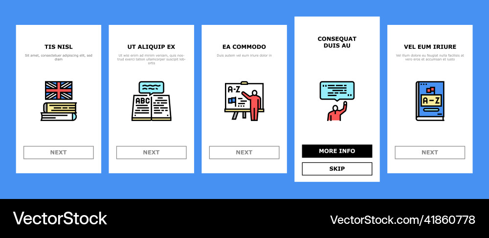 English language learn at school onboarding icons English language learn at school onboarding icons Vector Image