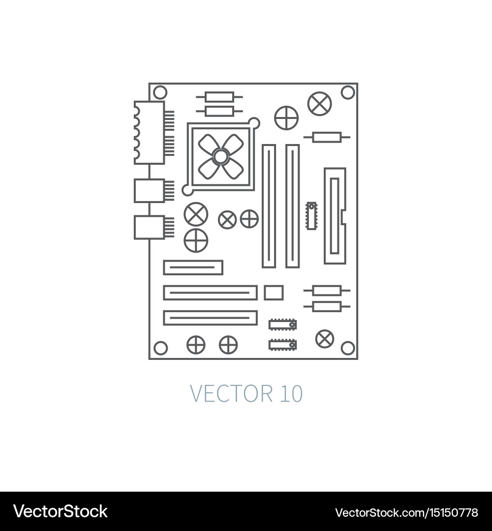 Flat line computer part icon - motherboard vector image