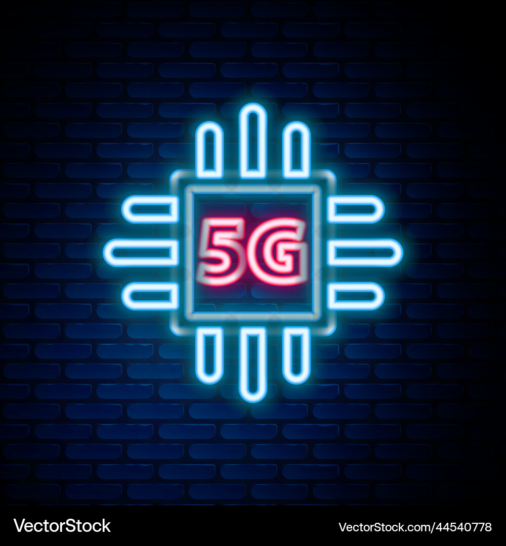Glowing neon line computer processor 5g Vector Image