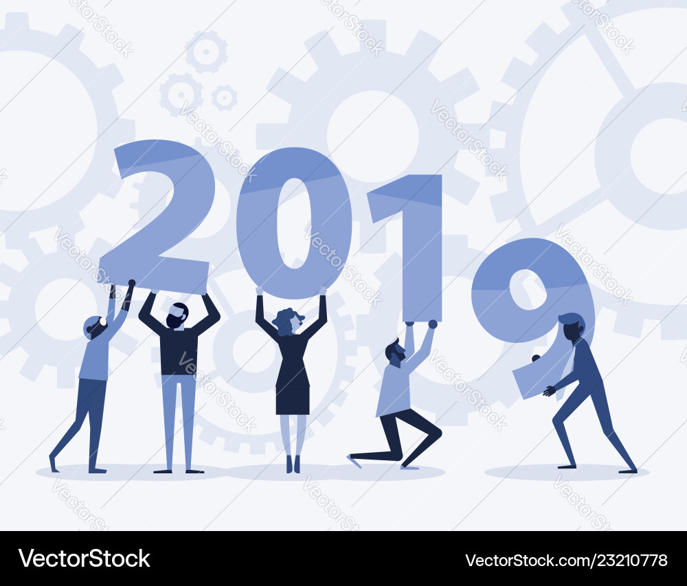 Happy new year 2019 text hold by team Happy new year 2019 text hold by team vector image