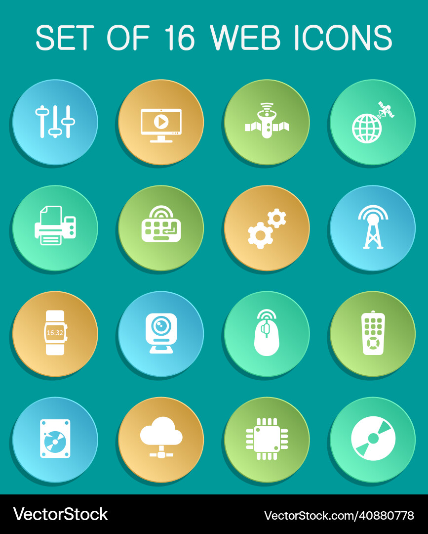 Hi tech web icons on colorful round vector image